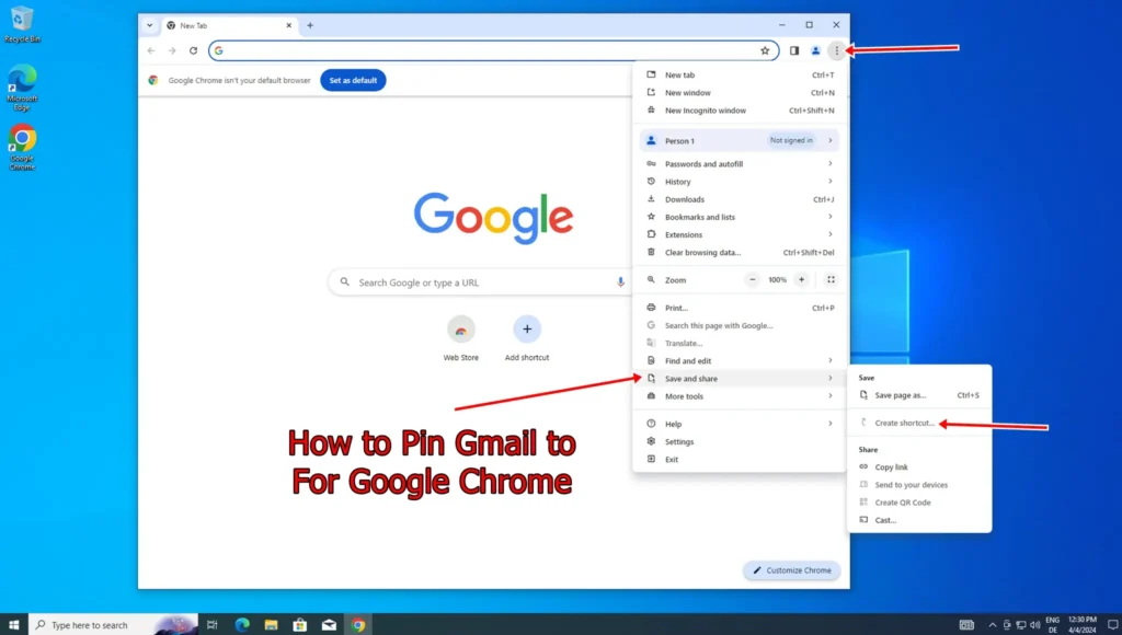  Pin Gmail to a Taskbar for Chrome